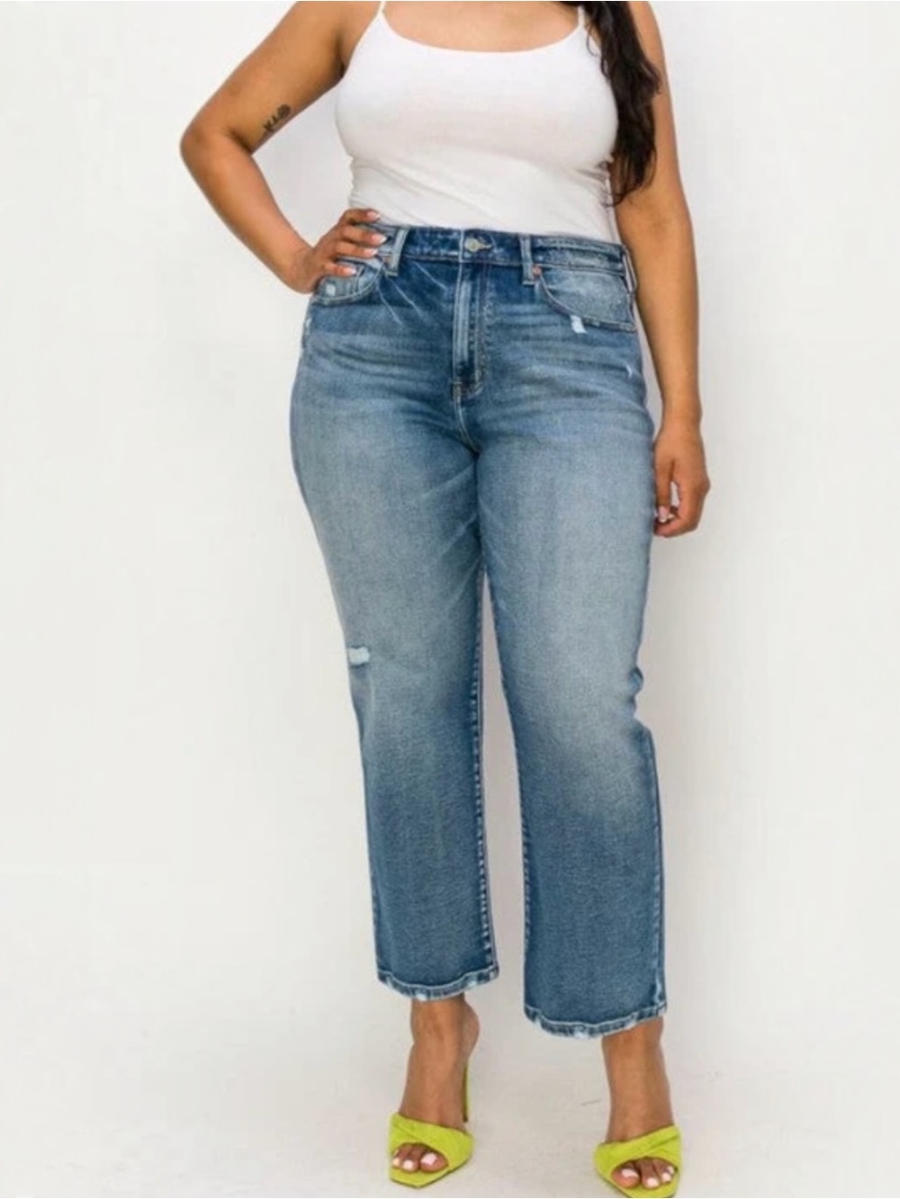 Artemis MACKENZIE PLUS HIGH RISE STRETCH DISTRESSED ANKLE STRAIGHT JEANS 18
